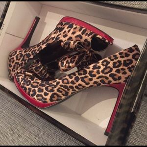 Leopard and red peep toe heels
